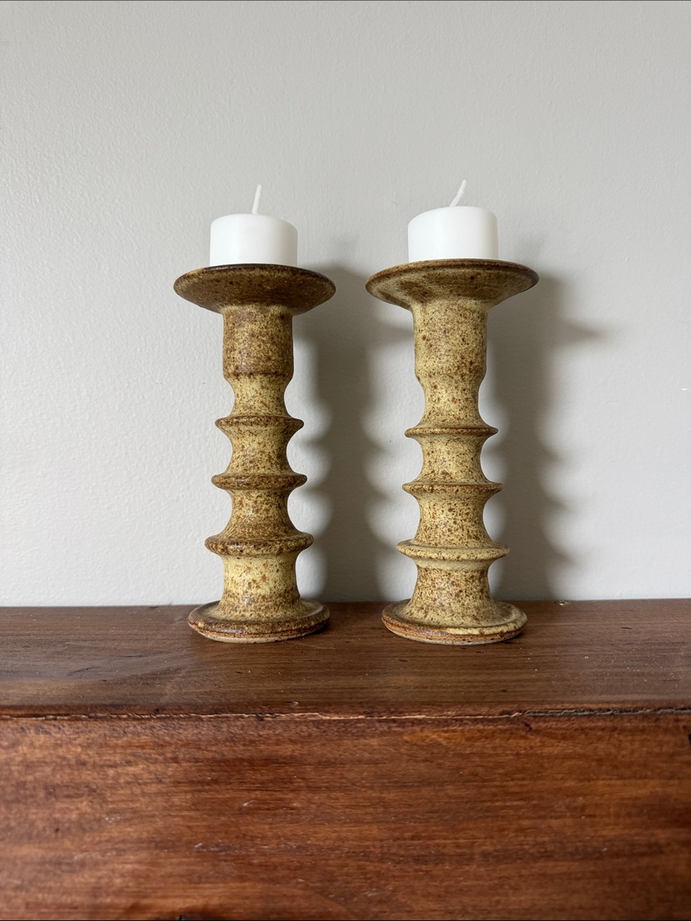 Rustic Brown/light brown/yellow Ceramic Candle Holders - Set of 2